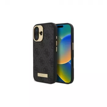 Guess GUHMP16SU4GPRK iPhone 16 6.1 inch Hard Case 4G Logo Plate MagSafe Black