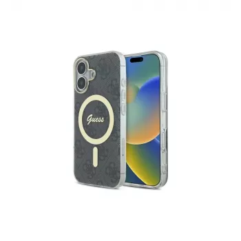 Guess GUHMP16SH4STK Hard Case for Apple iPhone 16 6.1 inch Black IML 4G MagSafe