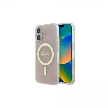 Guess GUHMP16SH4STP Hard Case for Apple iPhone 16 6.1 inch Pink IML 4G MagSafe