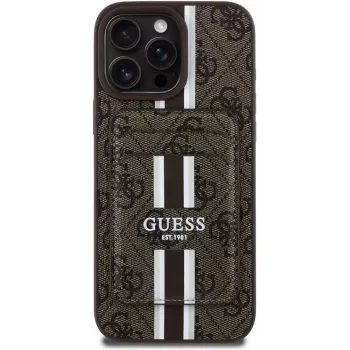 Guess 4G Stripes Wallet Case with MagSafe for iPhone 16 Pro Max Brown