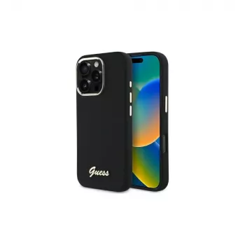 Guess GUHCP16XSMBSLK iPhone 16 Pro Max 6.9 inch Black Hard Case Silicone Script Metal Logo & Frame