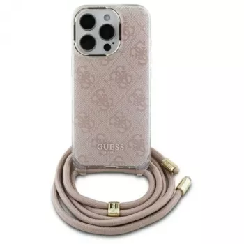 Guess GUHCP16SHC4SEP iPhone 16 6.1 inch Pink Hard Case Crossbody Cord 4G Print
