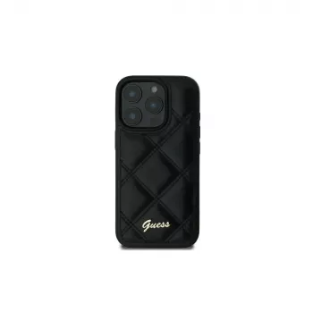 Guess GUHCP16SPSQSQSK iPhone 16 6.1 inch Hard Case Quilted Metal Logo Black