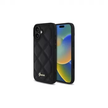 Guess Quilted Metal Logo Hard Case for Apple iPhone 16 Plus 6.7 inch - Black