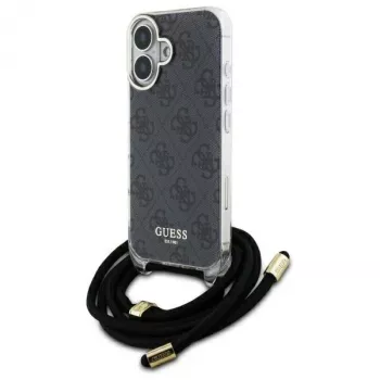Guess GUHCP16SHC4SEK iPhone 16 6.1 inch Black Hard Case Crossbody Cord 4G Print