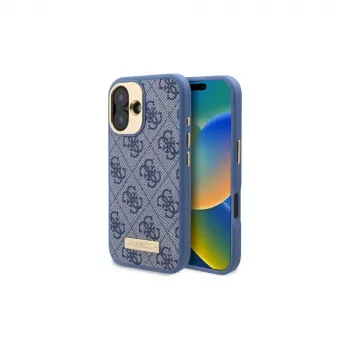 Guess GUHMP16SU4GPRB iPhone 16 6.1 inch Hard Case Blue 4G Logo Plate MagSafe