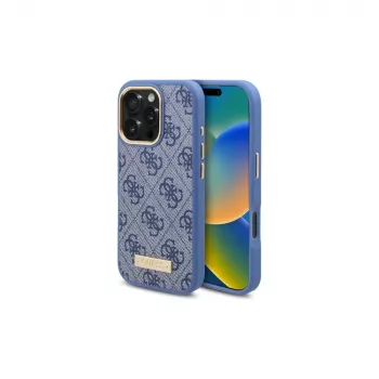 Guess GUHMP16LU4GPRB iPhone 16 Pro 6.3 inch Blue Hard Case 4G Logo Plate MagSafe