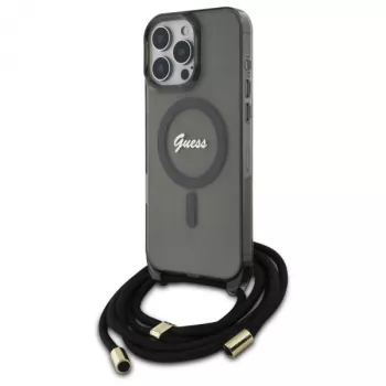 Guess GUHMP16LHCTSGNSK iPhone 16 Pro 6.3 inch Hard Case Crossbody Cord Script MagSafe Black