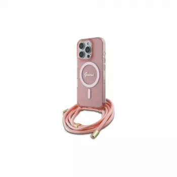 Guess GUHMP16XHCTSGNSP iPhone 16 Pro Max 6.9 inch Pink Hardcase Crossbody Cord Script MagSafe