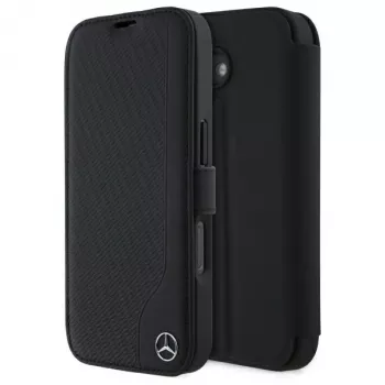 Mercedes-Benz MEBKP16S23RBGVK Book Case for iPhone 16 6.1, Black, Faux Leather & Wood Effect