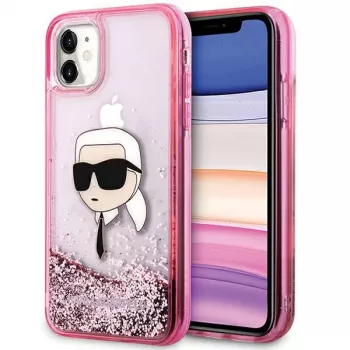 Karl Lagerfeld KLHCN61LNKHCP Hard Case for iPhone 11/XR, Pink, Glitter Karl Head