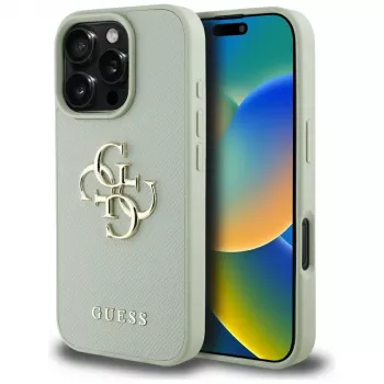 Guess Grained Big 4G Logo Small Classic Logo Back Cover for Apple iPhone 16 Pro Max - Green