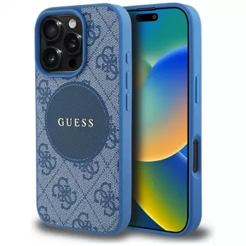 Guess 4G Circle Classic Logo MagSafe Case for iPhone 16 Pro Blue