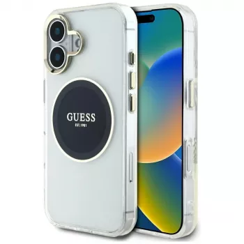 Guess IML Metal Coloured Circle Classic Logo MagSafe Case for iPhone 16 (Black)