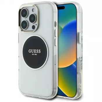 Guess IML Metal Coloured Circle Classic Logo MagSafe Case for iPhone 16 Pro (Black)