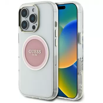 Guess IML Metal Coloured Circle Classic Logo MagSafe Case for iPhone 16 Pro (Pink)