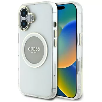 Guess IML Metal Coloured Circle Classic Logo MagSafe Case for iPhone 16 (Grey)