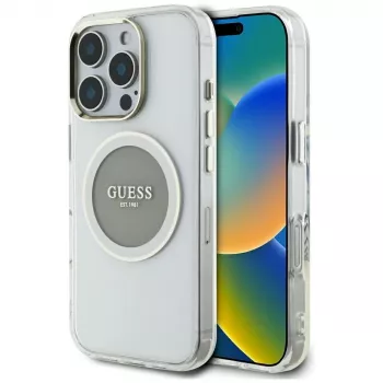 Guess IML Metal Coloured Circle Classic Logo MagSafe Case for iPhone 16 Pro (Grey)