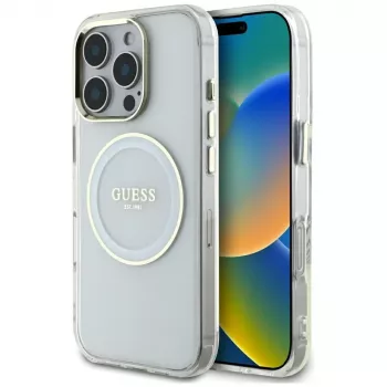 Guess IML Metal Coloured Circle Classic Logo MagSafe Case for iPhone 16 Pro Max (White)