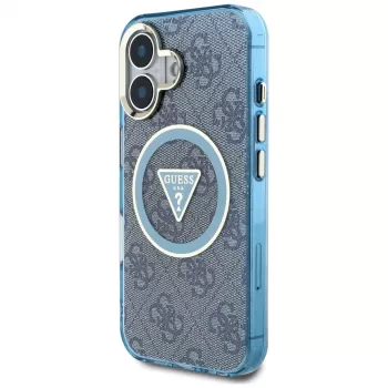 Guess IML Metal Glitter 4G Circle Triangle MagSafe Case for iPhone 16 (Blue)