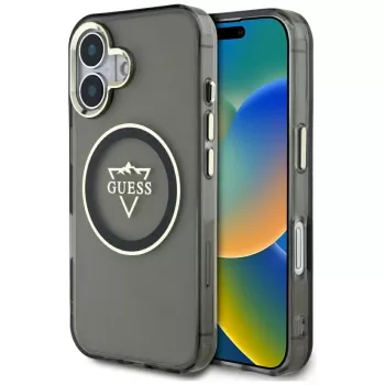 Guess IML Metal Mountain Logo MagSafe Case for iPhone 16 (Black)