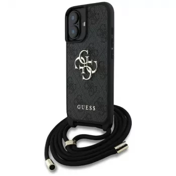 Guess 4G Big Logo Cord Strap Crossbody Case for iPhone 16, Black