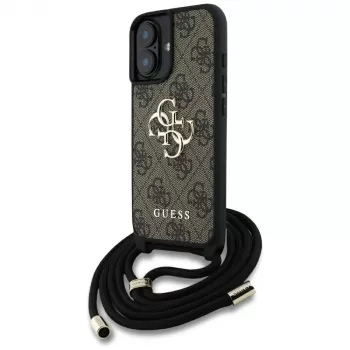 Guess 4G Big Logo Cord Strap Crossbody Case for iPhone 16 Brown