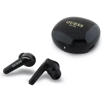 Guess Flat Classic Logo Electroplated TWS Earbuds with Charging Case, Black