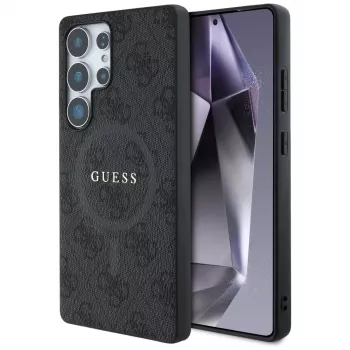 Guess Leather 4G Coloured Ring Classic Logo MagSafe Back Cover for Samsung Galaxy S25 Ultra, Black
