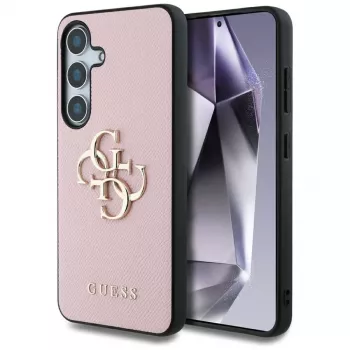 Guess Grained Big 4G Logo Small Classic Logo Back Cover for Samsung Galaxy S25 Plus, Pink
