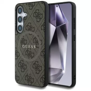 Guess Leather 4G Coloured Ring Classic Logo MagSafe Case for Samsung Galaxy S25 (Brown)