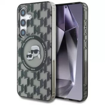 Karl Lagerfeld Button Karl & Choupette Heads On KL Pattern MagSafe Case for Samsung Galaxy S25 Black