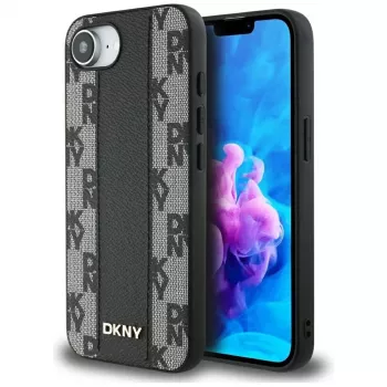 DKNY Leather Checkered Mono Pattern MagSafe Case for iPhone 16e / 17e, Black