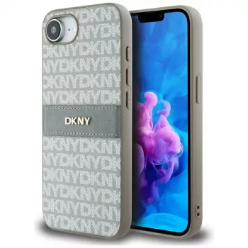 DKNY Repeat Texture Pattern with Tonal Stripe Case for iPhone 16e / 17e, Beige