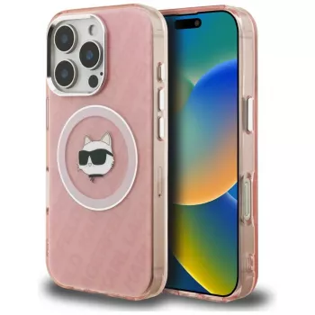 Karl Lagerfeld IML Choupette Head Logo MagSafe Case for Apple iPhone 16 Pro Max, Pink