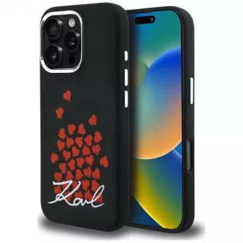 Karl Lagerfeld Silicone Heart SignLogo MagSafe Case for iPhone 16 Pro, Black