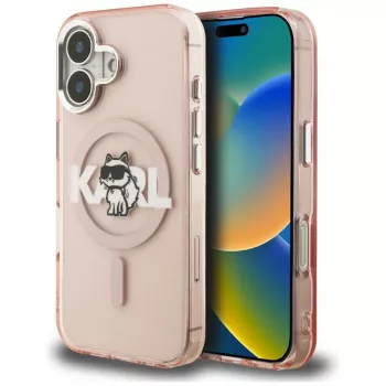 KARL LAGERFELD IML Choupette Sketch Logo MagSafe Case for iPhone 16, Pink