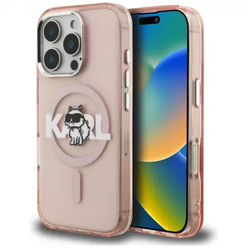 Karl Lagerfeld IML Choupette Sketch Logo MagSafe Case for iPhone 16 Pro, Pink