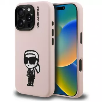 KARL LAGERFELD Silicone Karl Sketch MagSafe Case for iPhone 16 Pro, Pink