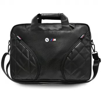 BMW Carbon Pockets & Metal Logo Laptop Backpack 16 inch, Black