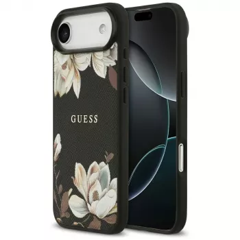 Guess Grained Flowers Classic Logo MagSafe Case for Apple iPhone Air - Black