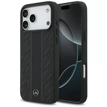 Mercedes Leather Laurel Leaves Stripes MagSafe Case for iPhone 17 Pro Max Black