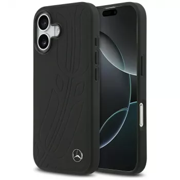 Mercedes Leather Case Large Laurel Leave MagSafe for iPhone 17 Black