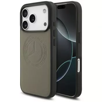 Mercedes Leather Case with Vintage Logo and MagSafe for iPhone 17 Pro Taupe