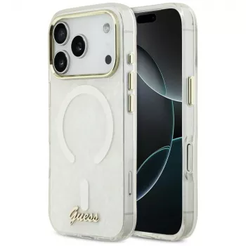 Guess IML Shell Script Metal MagSafe Case for iPhone 17 Pro Max, white