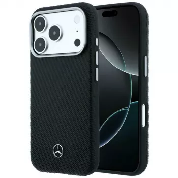 Mercedes-Benz Leather Semi Wrap Wood Effect MagSafe Case for iPhone 17 Pro Max, Black
