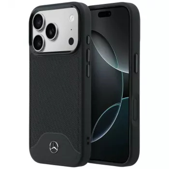 Mercedes-Benz Leather Wood Effect and Curve MagSafe Case for iPhone 17 Pro, Black