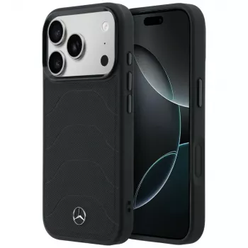 Mercedes-Benz Leather Mesh Case with Bow Line MagSafe for iPhone 17 Pro Max, Black