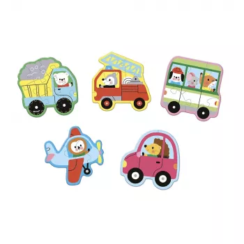 Janod Progressive Puzzle Set with 5 Puzzles - 2, 4, 6, 8 and 10 Pieces - Vehicles 2+