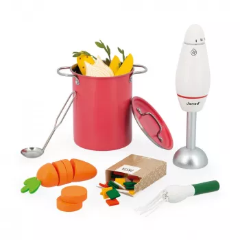 Janod Wooden Soup Cooking Set with Mixer and Accessories 3+